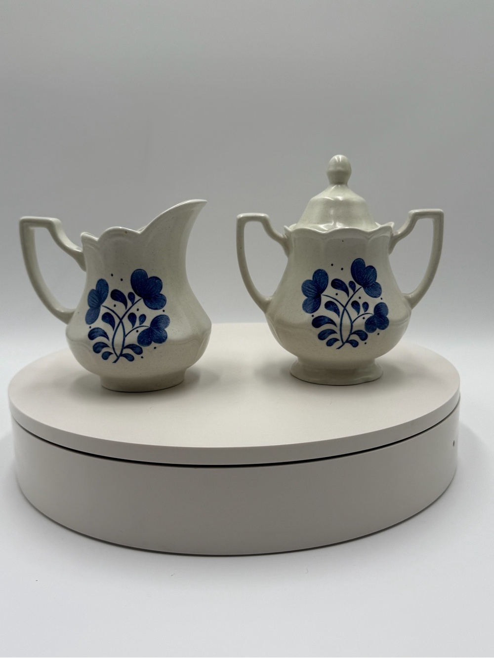 Blue Floral Ceramic Creamer and Sugar Set